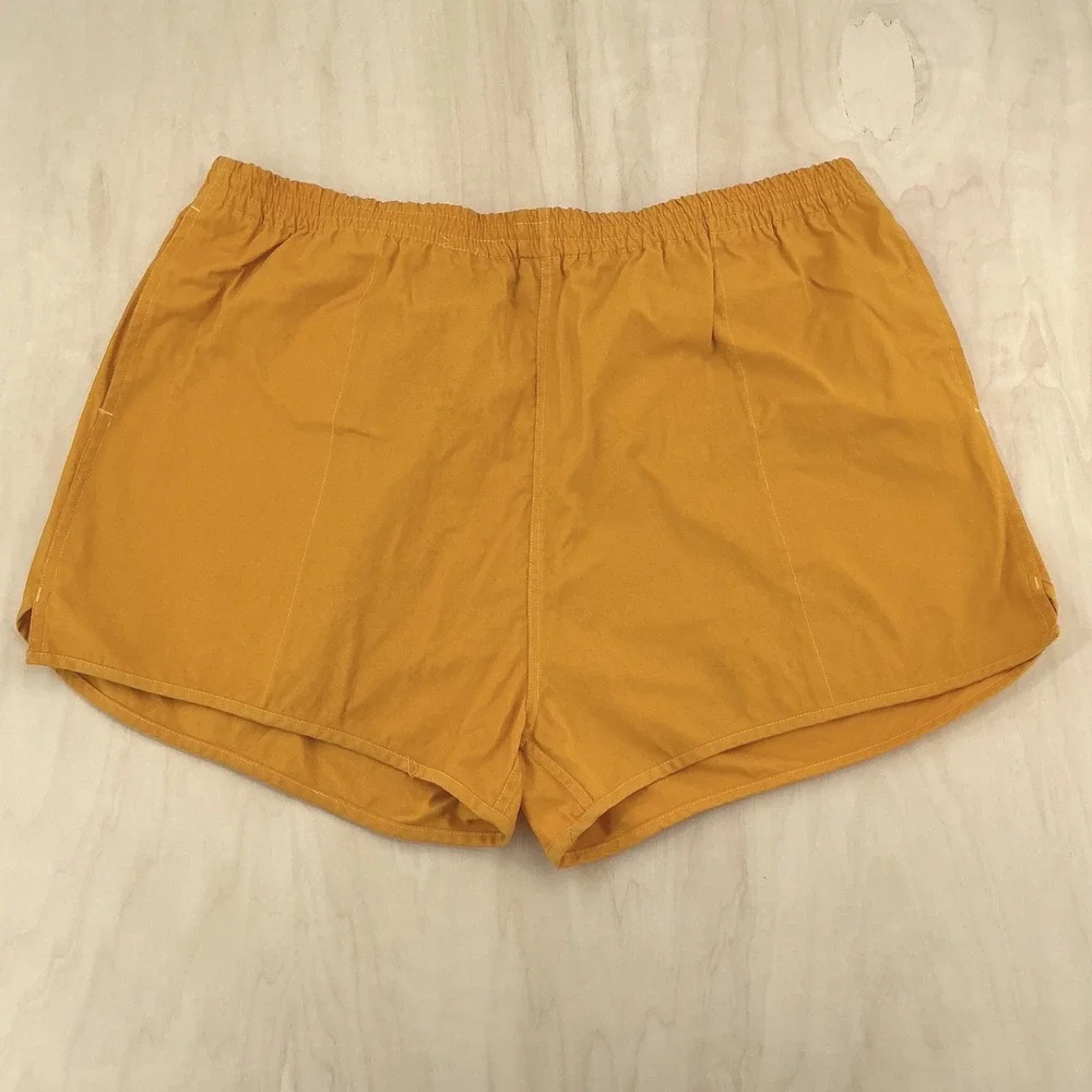 80s Guys Swim Trunks Men M Yellow Solid Mesh Lined Athletic Summer Beachwear